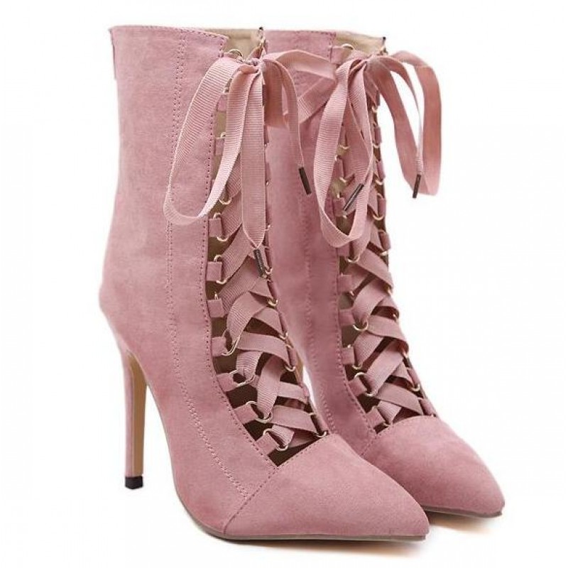pink suede lace up boots