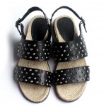 Black Silver Metal Studs Knitted Sole Sling Back Mens Gladiator Roman Sandals Shoes