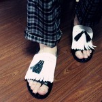 Black White Studs Tassels Fringes Slingback Flats Mens Sandals Shoes