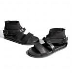 Black High Top Ankle Cross Straps Mens Gladiator Roman Sandals Shoes