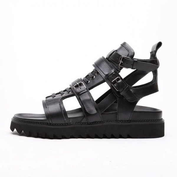 Black Buckles High Top Platforms Mens Sneakers Gladiator Roman Sandals