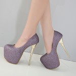 Purple Glitter Bling Bling Platforms Stiletto Gold Super High Heels Shoes