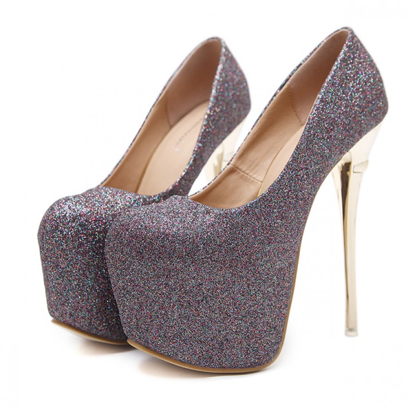 grey glitter heels