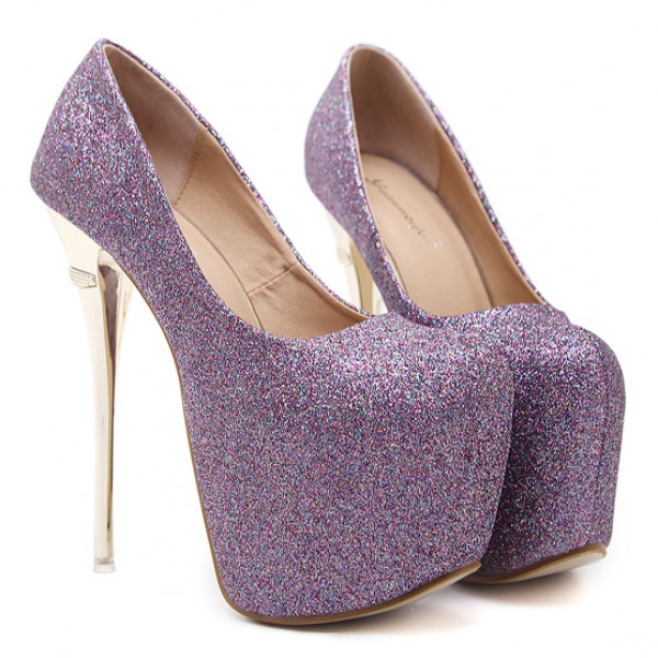Purple Glitter Bling Bling Platforms Stiletto Gold Super High Heels Shoes