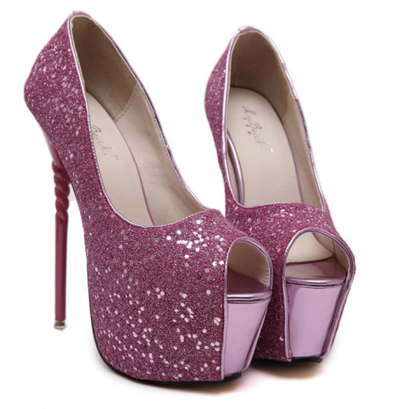 purple glitter heels