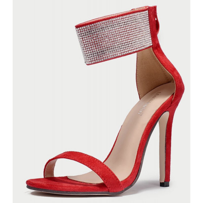 Red Suede Diamante Bling Bling Ankle 