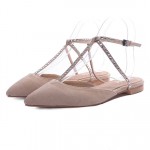 Beige Suede Diamante Pointed Head Thin Straps Ballerina Ballets Sandals Flats Shoes