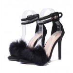 Black Ankle Strap Fur Evening Stiletto High Heels Sandals Shoes