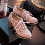 Pink Flowers Floral Lace Up High Heels Women Oxfords Shoes