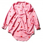 Pink Red Love Hearts Long Sleeves Chiffon Blouse Oversized Boy Friend Shirt
