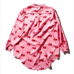 Pink Red Double Love Hearts Long Sleeves Chiffon Blouse Oversized Boy Friend Shirt