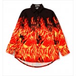 Black Red Hot Fire Long Sleeves Chiffon Blouse Oversized Boy Friend Shirt