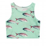 Blue Fishes Cropped Sleeveless T Shirt Cami Tank Top