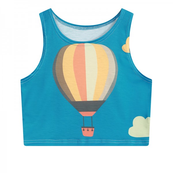 Blue Orange Hot Air Balloon Cropped Sleeveless T Shirt Cami Tank Top
