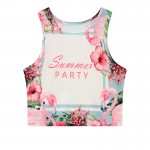 Pink Blue Hibiscus Summer Party Cropped Sleeveless T Shirt Cami Tank Top