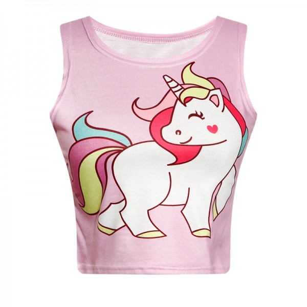 Pink Rainbow Unicorn Cropped Sleeveless T Shirt Cami Tank Top