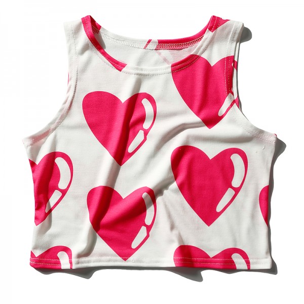 White Red Hearts Cropped Sleeveless T Shirt Cami Tank Top