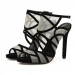 Black Sexy Hollow Out Peeptoe Gladiator High Stiletto Heels Sandals Shoes