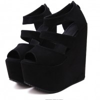 Black suede discount peep toe wedges