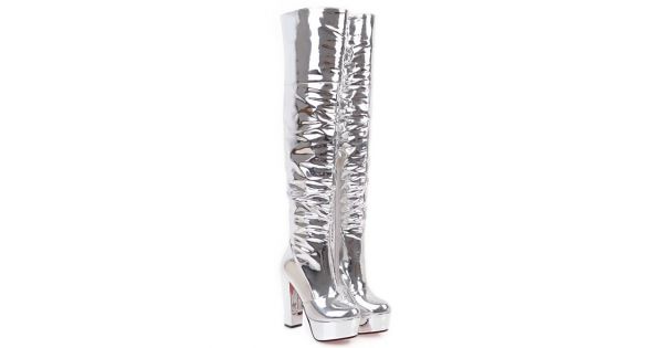 silver knee high heels