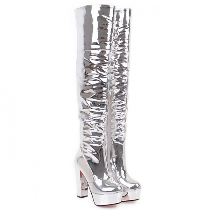 silver thigh boots