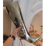 Silver Metallic Mirror Shiny Point Head Stiletto High Heels Long Boots Shoes