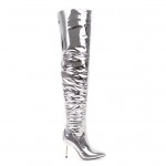 Silver Metallic Mirror Shiny Platforms Stiletto High Heels Long Thigh Knee Boots Shoes