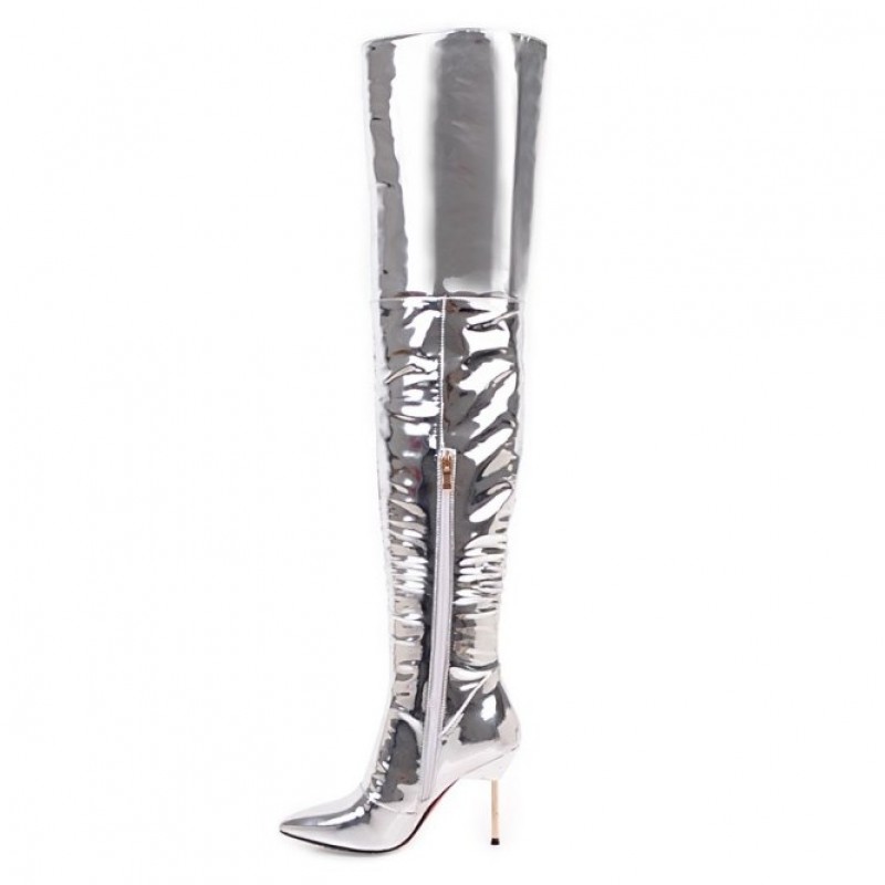 silver knee high platform boots