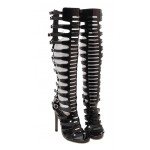Black Patent Strappy Straps Gladiator Boots High Stiletto Heels Sandals Shoes