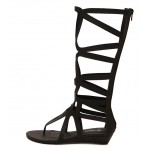 Black Hollow Out Gladiator Boots Sandals Flats Wedges Shoes