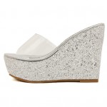 Silver Glitter Bling Bling Sparkles Platforms Wedges Transparent Sandals Shoes