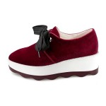 Burgundy Velvet Pointed Head Lace Up Platforms Sneakers Oxfords Shoes