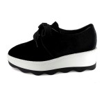 Black Velvet Pointed Head Lace Up Platforms Sneakers Oxfords Shoes