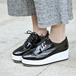Black Glossy Patent Leather Lace Up Platforms Oxfords Sneakers Shoes