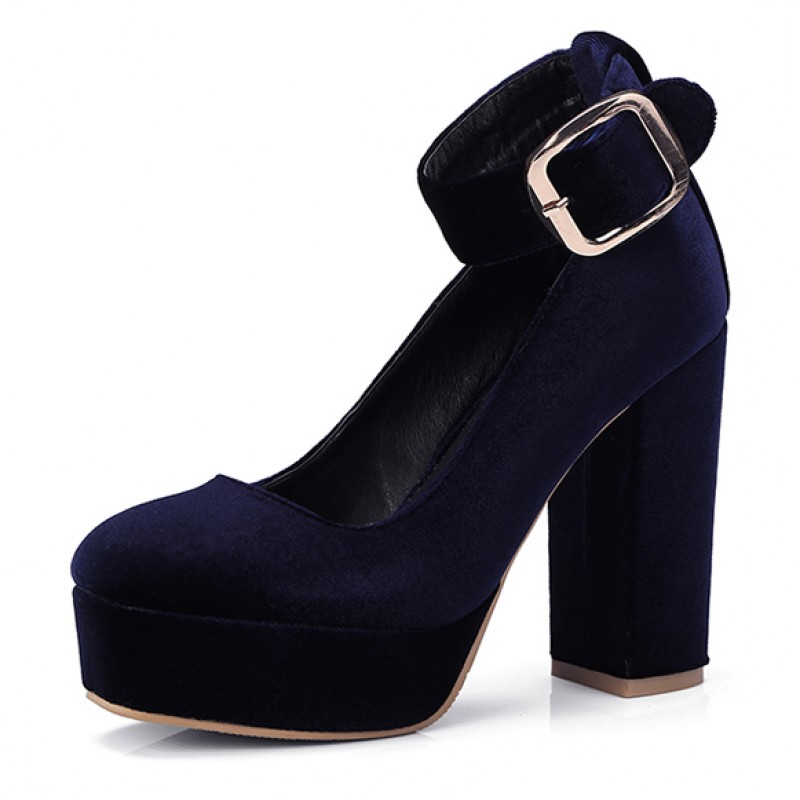 navy blue chunky heel