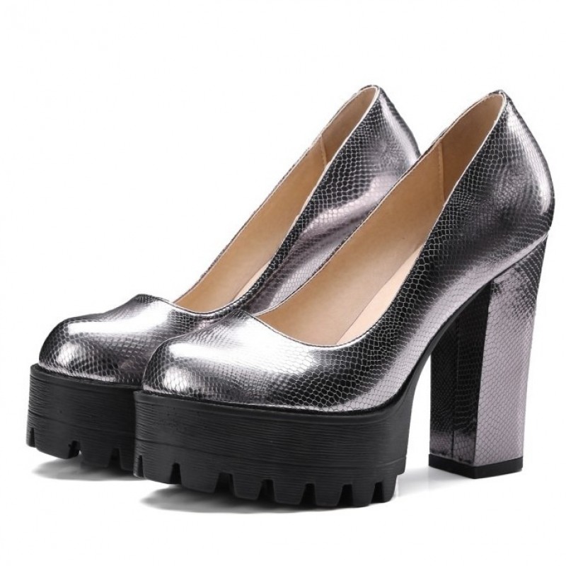 chunky grey heels