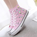 Pink Blue Pastel Color Ice-Creams High Top Lace Up Flats Sneakers Shoes
