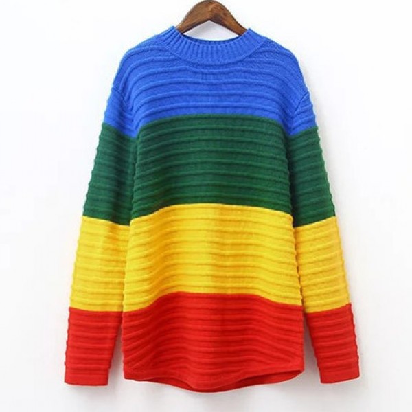 Rainbow Turtleneck Long Sleeves Sweater Sweatshirt