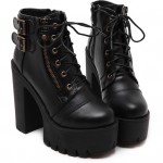 Black High Top Lace Up Platforms Punk Rock Chunky Heels Boots Shoes
