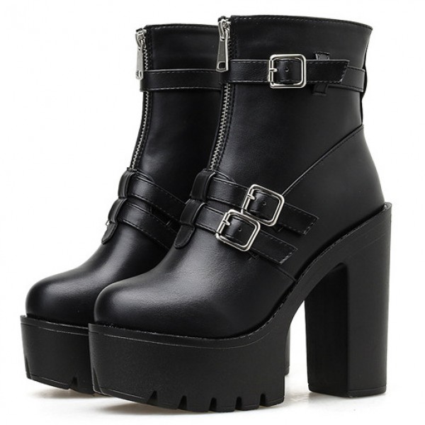 Black Lace Up Platforms Punk Rock Chunky Heels Boots Creepers Shoes