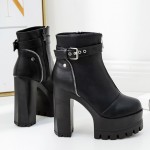 Black Gothic Punk Rock Chunky Sole Block High Heels Platforms Pumps Boots Shoes