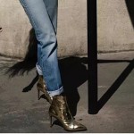 Gold Metallic Mirror Shiny Point Head Stiletto High Heels Ankle Boots Shoes
