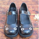 Black Cat Face Mary Jane Lolita Cleated Sole Platforms Creepers Flats Shoes