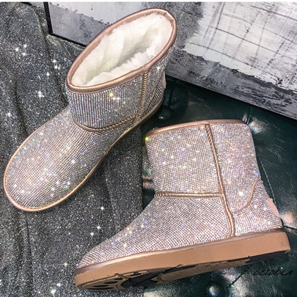 Gold Diamantes Crystals Bling Bling Eskimo Yeti Snow Boots Shoes