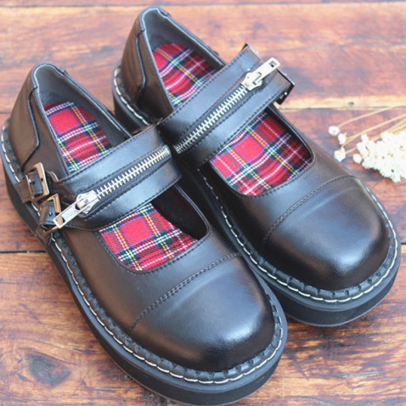 versieren informatie Motivatie Last Pair - Black Zipper Mary Jane Lolita Platforms Creepers Oxfords Shoes  - EU 39