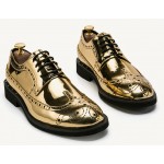Gold Mirror Metallic Shiny Baroque Lace up Dappermen Mens Oxfords Shoes