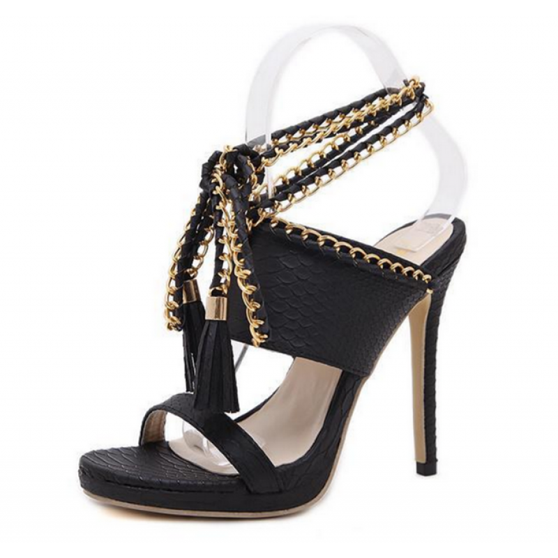 black high heels with chains