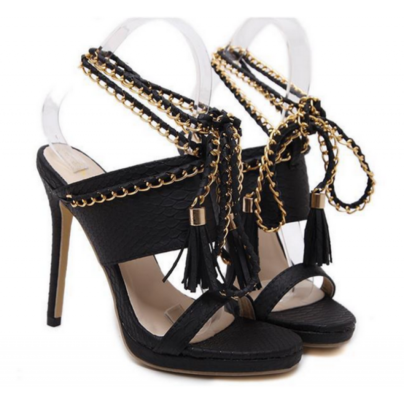 black high heels with chains