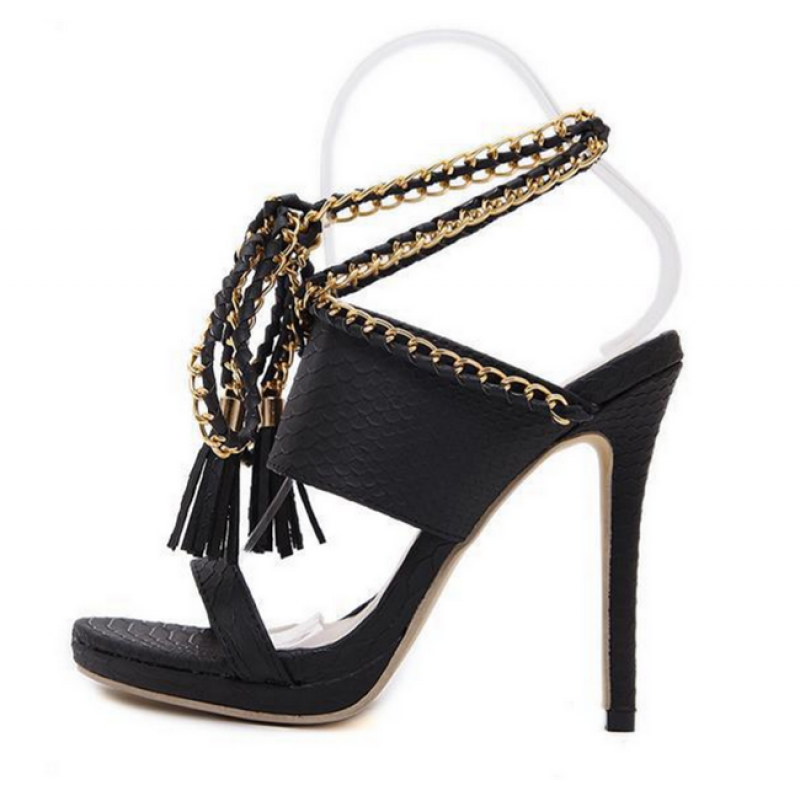 black high heels with chains
