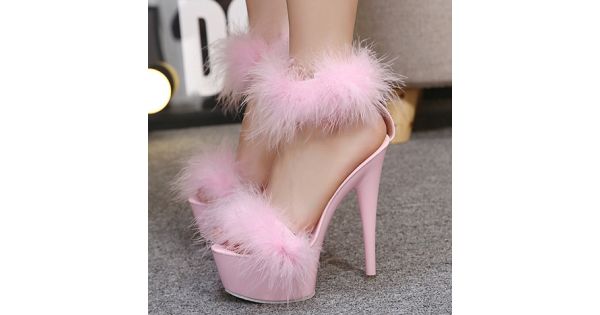 pink feather heels